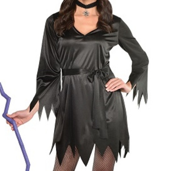 Women's Tattered Witch Dress & Purple Mesh Spiderweb Hat - Picture 1 of 8
